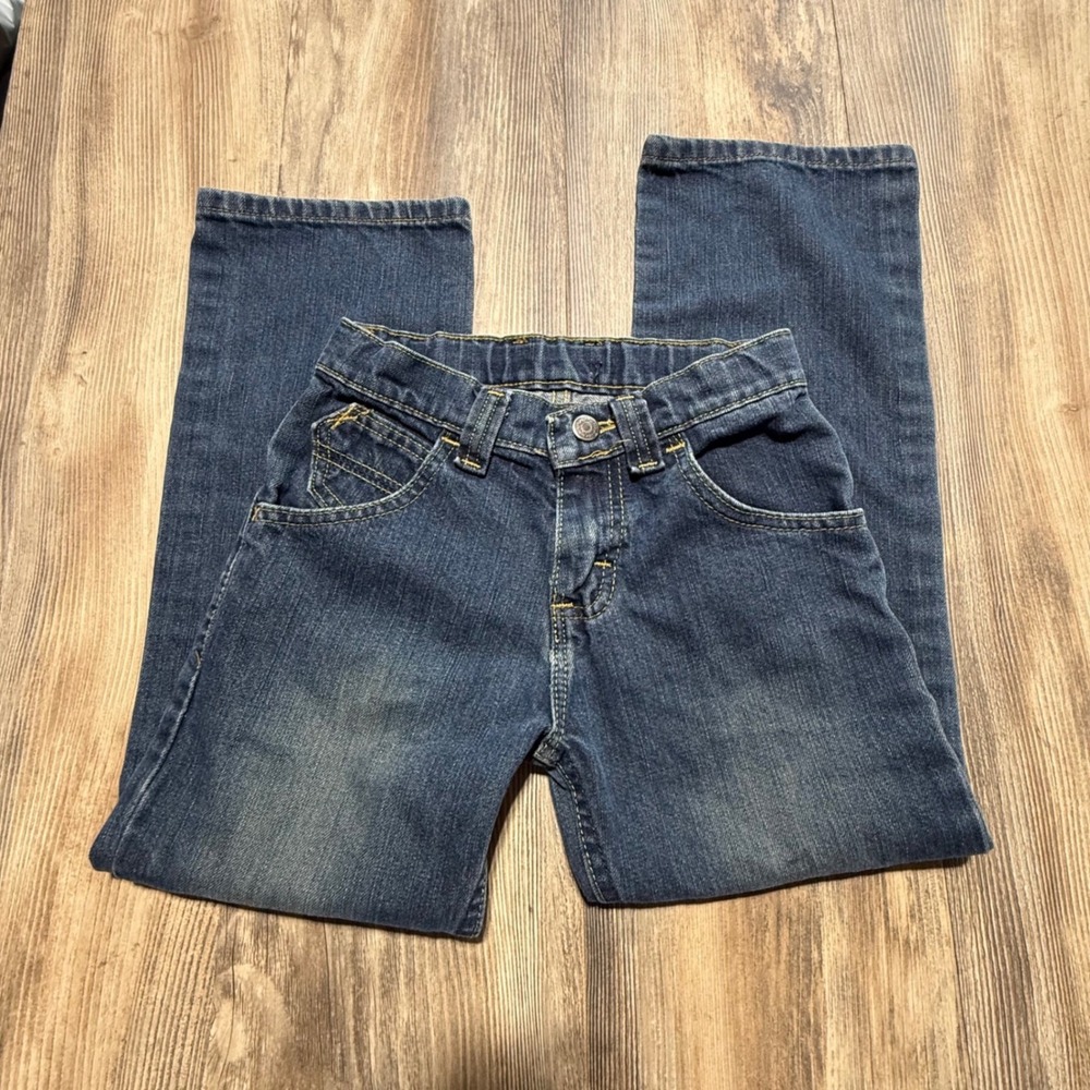 Western Wrangler Jeans Blue Denim Americana Straight Leg Pants 8 slim